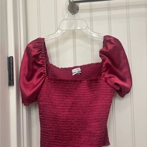 Urban Outfitters Red Smocked Puff Sleeve Blouse